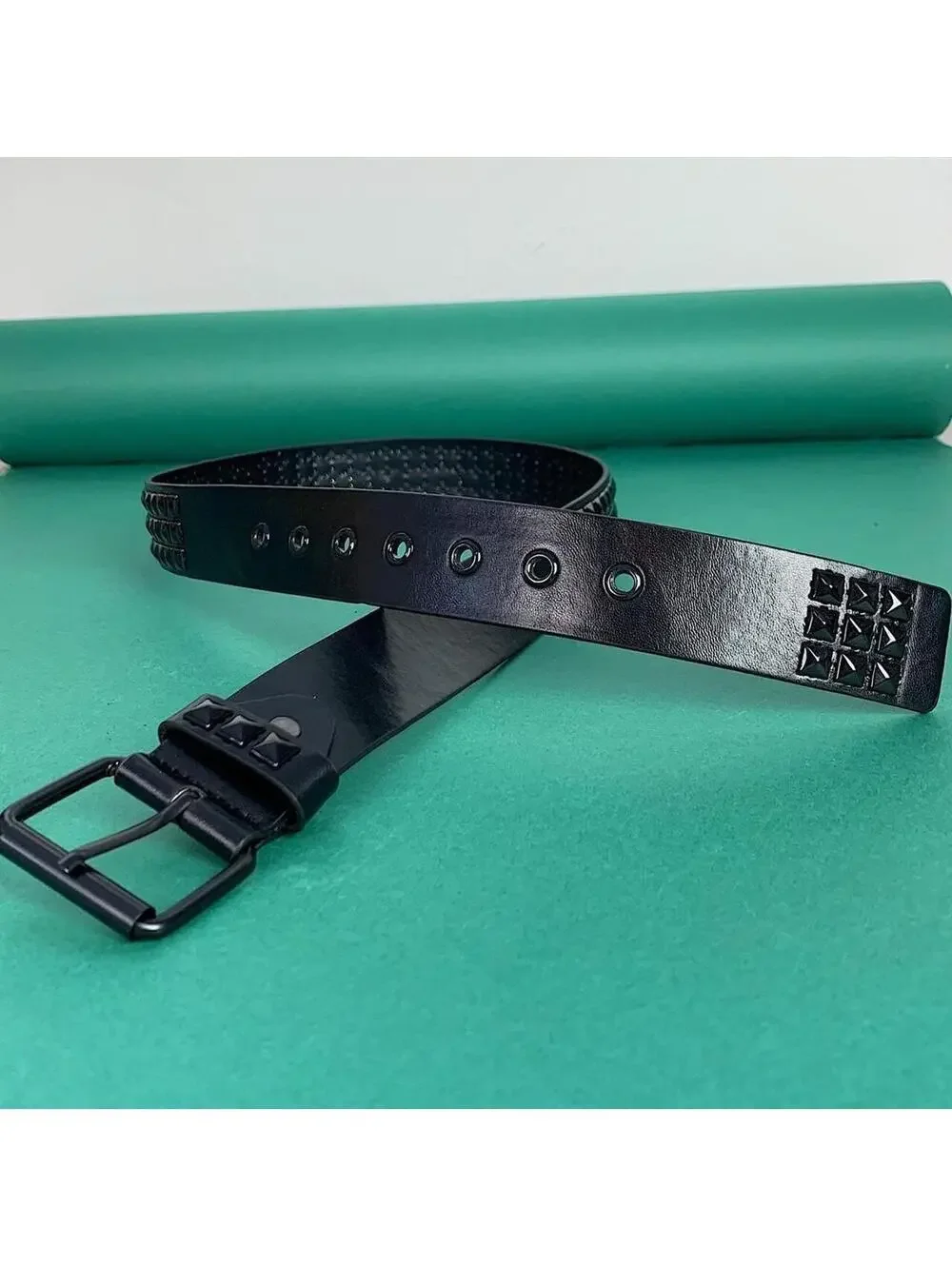 Vintage y2k Cyber 2000s Punk Style Diamond Studded black essential belt. Goth em